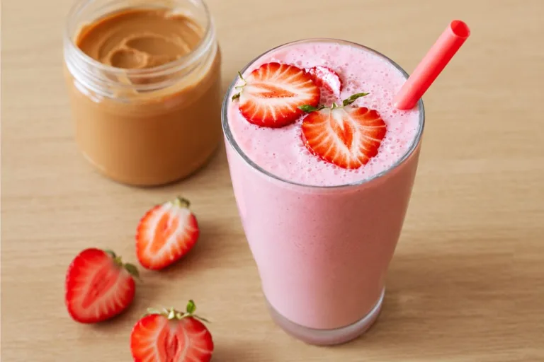 Imagem da Receita de Vitamina de Morango com Pasta de Amendoim - Saudável e Gostosa.