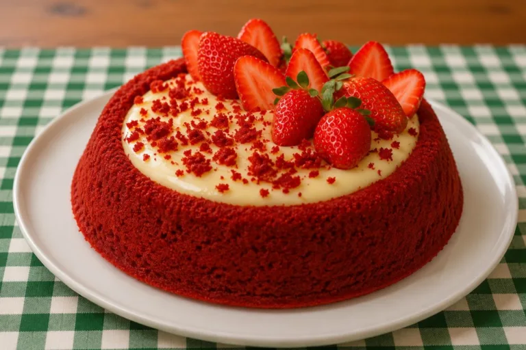 Imagem da Receita de Bolo Piscina Red Velvet com Brigadeiro de Ninho.