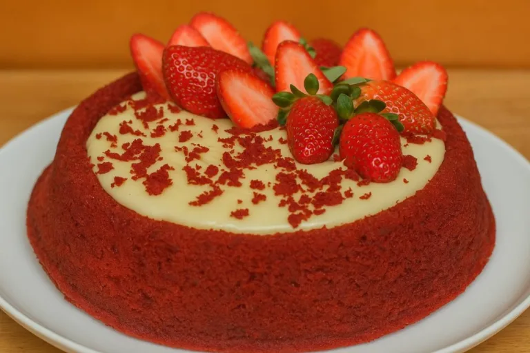 Imagem da Receita de Bolo Piscina Red Velvet com Brigadeiro de Ninho.