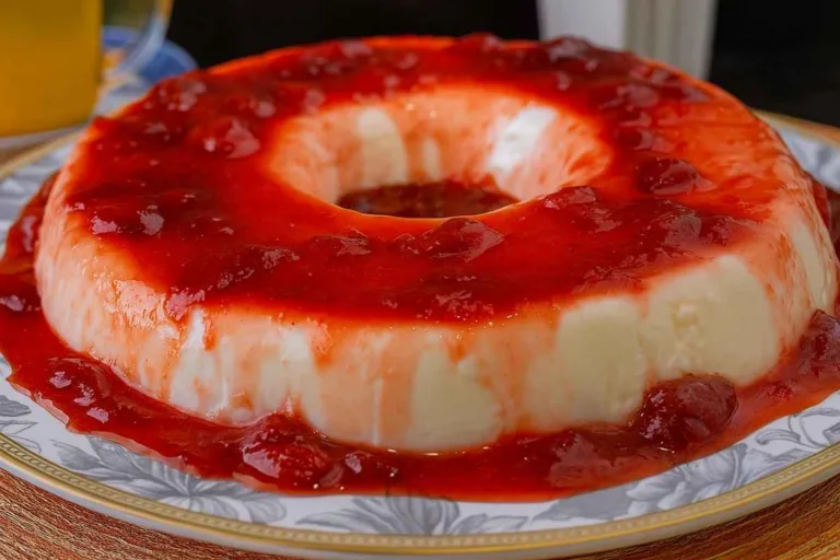 Imagem da Receita de Pudim de Iogurte Grego com Calda de Morango.