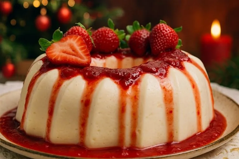 20 Sobremesas Perfeitas para a Ceia de Natal - Imagem do Manjar de Coco com Calda de Morangos