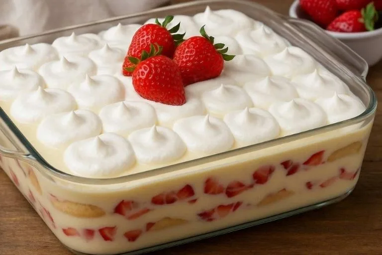 20 Sobremesas Perfeitas para a Ceia de Natal - Imagem do Pavê de Morango com Bolacha Champanhe