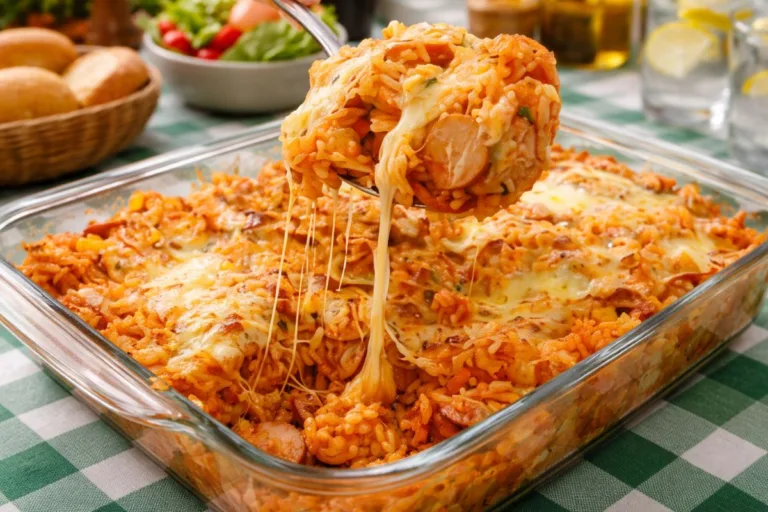Imagem da Receita de Arroz de Forno com Molho de Salsicha e Queijo.