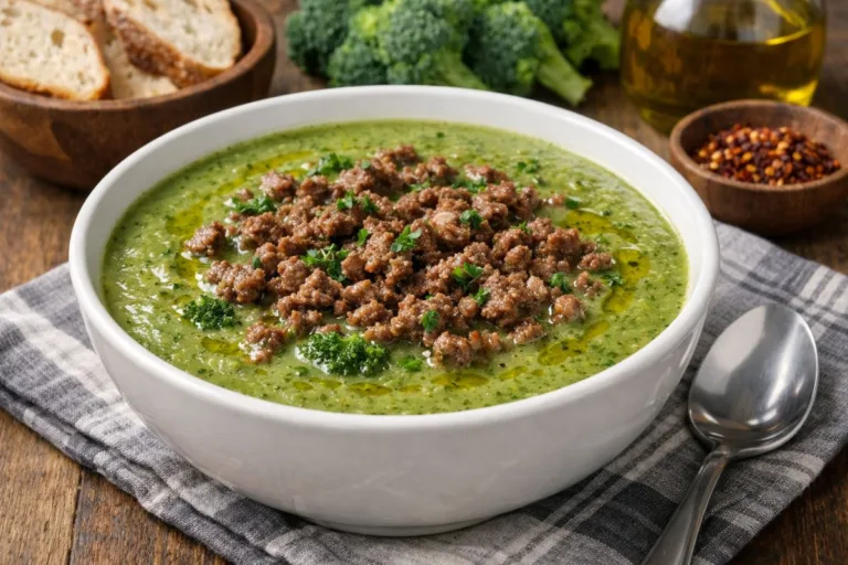 Imagem da Receita de Caldo Verde de Brócolis com Carne Moída.
