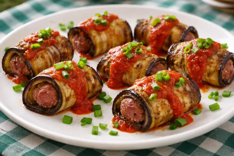 Imagem da Receita de Rolinhos de Berinjela Recheados com Carne na Airfryer.
