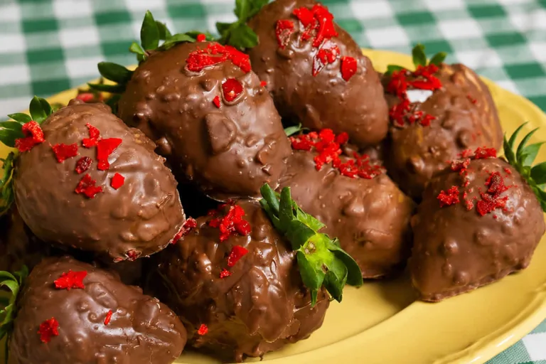 Imagem da Receita de Bombom de Morango Cravejado de Brigadeiro.