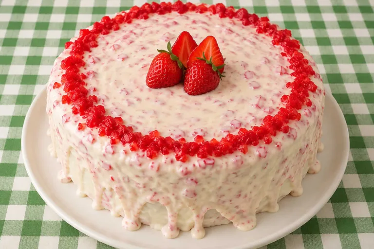 Imagem da Receita de Bolo de Morango Cravejado.