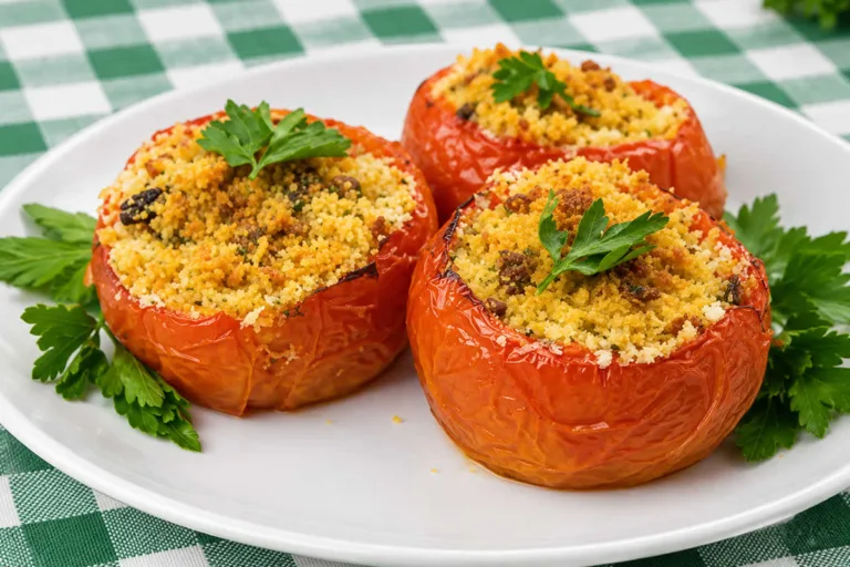 Imagem da Receita de Tomate Recheado no Forno com Farofa de Parmesão.